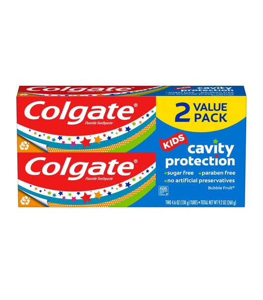 Colgate Kids Toothpaste with Fluoride, Kids Cavity Protection Toothpaste, Mild Bubble Fruit Flavor, 2 Pack, 4.6 oz Tubes