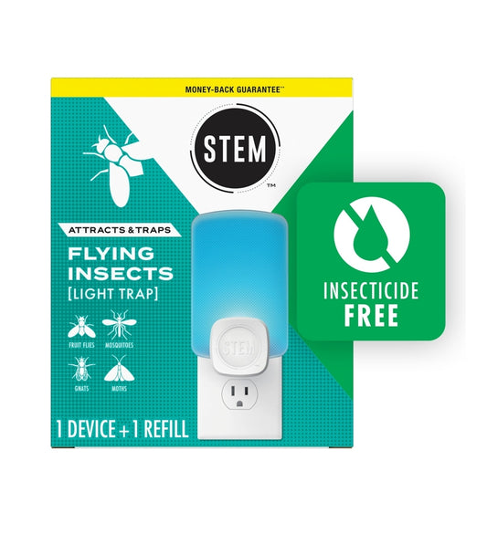 STEM Light Fly Trap, Attracts and Traps Flying Insects, Emits Soft Blue Light, [Includes Starter Kit with 1 Light Trap and 1 Refill]
